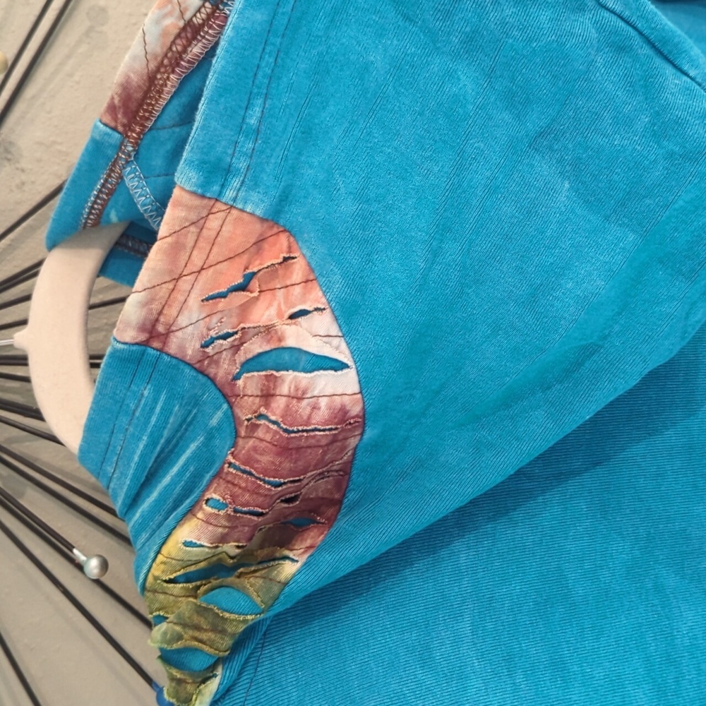 Rising International Boho Blue Orange Art to Wear Tie Dye Full Zip Hoodie - Picture 11 of 12